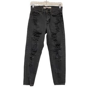 Brandy Melville Distressed High Rise Crop Relaxed Ripped Boyfriend Jeans